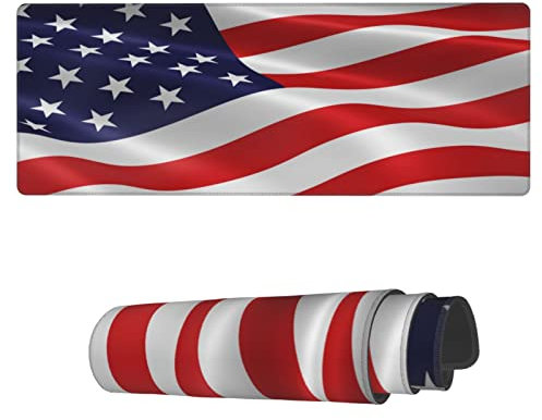 Famame Tappetino per mouse per computer portatile, con bandiera americana che soffia il 4 luglio, tappetino da scrivania con bordi cuciti, 80 x 30 cm, antiscivolo, grande tastiera, tappetino da