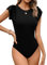 Missufe Damen Body Bodysuit Elegant Top Damen Body Rundhals Rüschen Kurzarm (Schwarz, Klien)