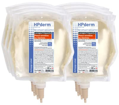 SORIFA - 6er Pack - HPderm Reinigungsgel ohne Parfüm - häufiges Waschen - empfindliche oder reaktive Haut - Hände und Körper - mit schützenden Sojaproteine - pH-neutral, ohne Seife - Beutel 800 ml