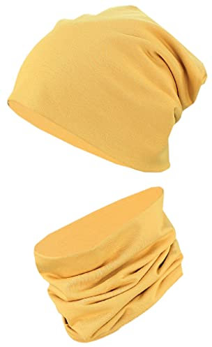TupTam Unisex Kinder Beanie Mütze Schlauchschal Set, Farbe: Senfgelb, Größe: 50-52