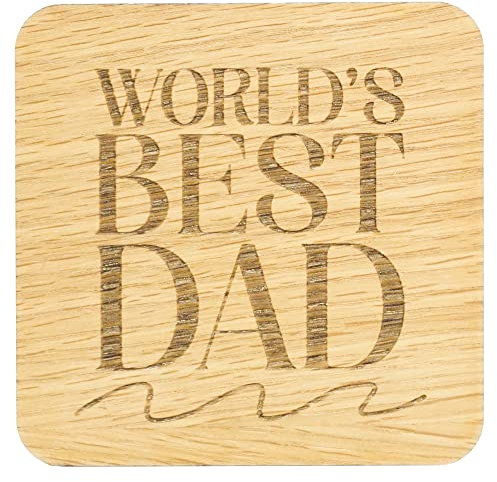 Dad Engraved Oak Veneer Coaster. Fun, Present for Daddy, Mat for Dads Mug or Glass, Birthday Present for Dad. (Worlds Best Dad)