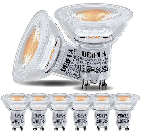 DEIFUA GU10 LED Lampe Extra Warmweiss 2200K 3.5W Ersetzt 35W Halogen Leuchtmittel, 6er Pack, 300lm Amber Glow, Nicht Dimmbar Reflektorlampe, Flimmerfrei Strahler, Abstrahlwinkel 360° Birnen, 38° Spot