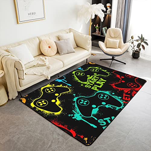 Loussiesd Gamer Gaming Area Rug Mat Video Game Ganepad Rugs for Living Room Bedroom Kids Boys Red Green Game Constroller Soft Cozy Carpet Home Decor Teens Room Rug 150 * 200cm