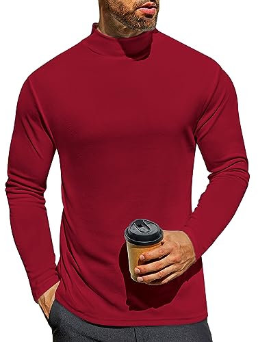 Ekouaer Men's Mock Turtleneck Shirts Long Sleeve Basic Turtle Neck Undershirt Lightweight Thermal Top Red M