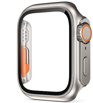 AEMALL Custodia rigida in policarbonato per Apple Watch Case 45 mm 41 mm 44 mm 40 mm 42 mm 38 mm aspetto vetro aggiornamento ultra iWatch serie 8 7 SE SE2 6 5 4 3 (colore: titanio oro, dimensioni: 42
