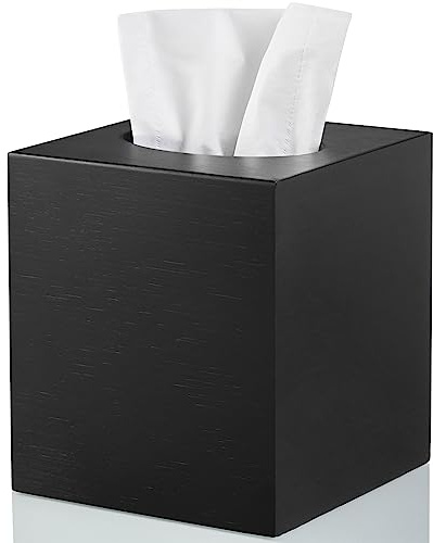 ALELION Taschentuchbox aus Holz, quadratisch, groß, schwarz, für Tisch-Nachttische, Badezimmer, Büro, dekorative Gesichtswürfel, Taschentuchbox