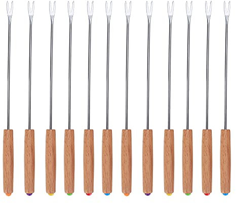 MISNODE Lot de 12 Fourchettes de Barbecue en Acier Inoxydable pour Cuisine Domestique, Brochettes, Aiguilles de Barbecue, Longs Bâtonnets de Kebab Réutilisables, Bâtons de Brasero pour Hot-dogs, Campi