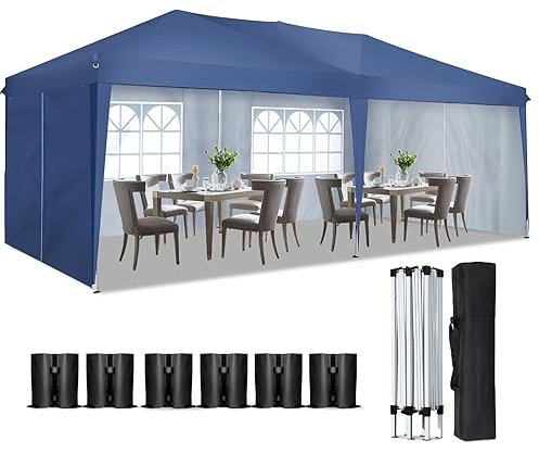 SANHENG Pop Up Gazebo, 3x6m Gazebo with sides, Waterproof, UV-Resistant, Easy-Assembly ideal for Weddings, Parties, Picnics and Commercial Use (Blue)