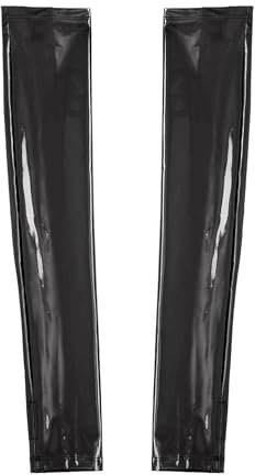 Mufeng Women's Patent Leather Fingerless Long Gloves Wet Look Opera Party Gloves Arm Sleeves Black One Size