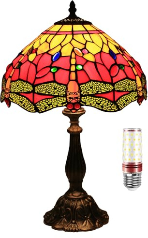 Uziqueif Tiffany Lampe Libelle, 12 Zoll Tiffany Tischlampe, Vintage Buntglas Lampe, Weihnachtsgeschenke Von Tiffany, Tischlampen Für Wohnzimmer Schlafzimmer Büro,Dragonfly