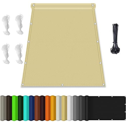 Sonnenschutz Netz, Balkonverkleidung mit Seil, Wasserdicht markisenstoff, Quadrat PES Polyester Sonnenschutz, für AußEnbereich,Garten Sand Beige 1.6x1.6M