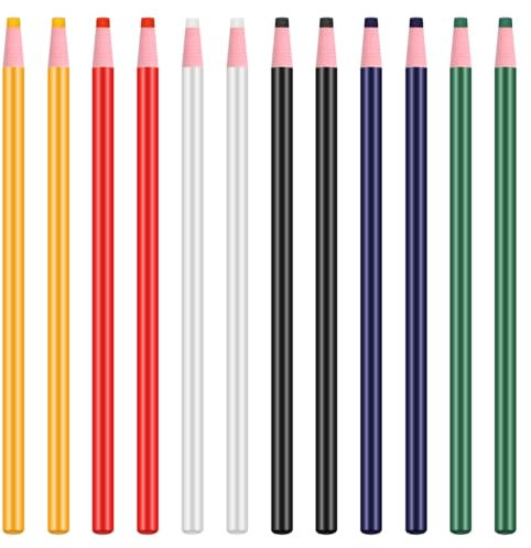 Anseom 12 pezzi Matita Colorata per Cucire,Matita per Segni di Cucito, Matita per Cucire,Cucito Segno Gesso Matita,Matita per Tessuti Cancellabile,Matite Solubili in Acqua,Gesso da Sarta, 6 colori