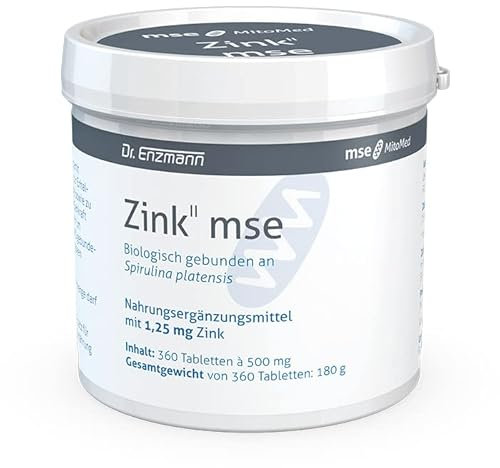 Zink 50µg in Spirulina 500mg biologisch gebunden mit viel Chlorophyll & Eiweiß, rein vegan & hochdosiert + Vitamin B12 für Haut, Haare, Nägel & das Immunsystem (360 Tabletten) Made in Germany