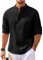 Ryehack Men's Henley Long Sleeve Shirt Casual Cotton Tops Waffle Beach Shirts Lightweight Loose Fit S-5XL Black