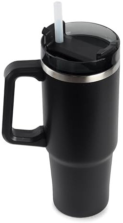 Simple Modern Tumbler 40 0z. Doppelwandiger isolierter Becher mit Strohhalm und Deckel, isolierte Wasserflasche, Edelstahl-Wasserflasche mit Strohhalm, Reisebecher, Griff (schwarz)