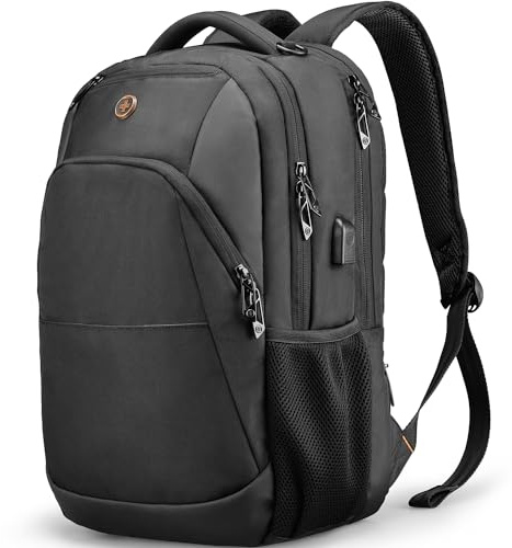 Swissdigital Design Travel Laptop Backpack, College Laptops Backpack with USB Charging Port for Men and Women Fits 16 Inch Notebook, Black | SD1670-01
