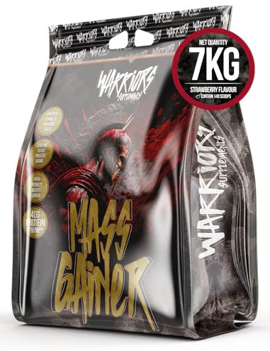 Warriors | MASS GAINERS | batidos para la ganancia muscular | proteína en polvo para subir de peso | aumenta de tamaño gracias a la mezcla de hidratos | Entrena como un Warrior (Fresa, 7 Kg)