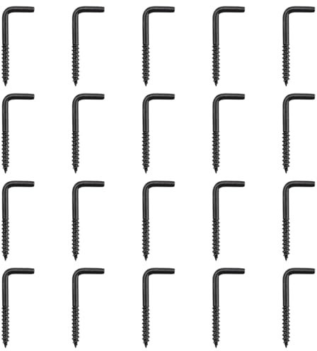 INCREWAY Viti con gancio a L, 24 ganci a forma di L, viti autofilettanti in acciaio al carbonio, con spalle quadrate, ganci in acciaio al carbonio, gancio ad angolo retto, nero