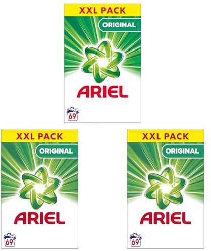 Ariel Lessive Poudre, 69 Lavages, Original, Élimine Les Taches Incrustées, Même Après 7 Jours, Impeccable Même En Cycle Court Et À Froid, Fabriqué En France (Lot de 3)
