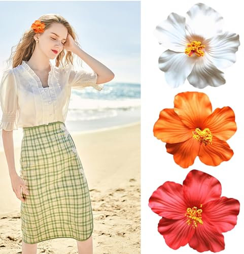 Aikeis Set mit 3 hawaiianischen Blumen-Haarspangen, Damen-Plumeria-Haarspangen, 8,9 cm, künstliche Blumen-Clips für Urlaub, Strandparty