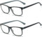 MMOWW Paquete de 2 Gafas de Lectura - Gafas Ultraligeras Anti Luz Azul con Bisagras de Resorte y Lente Cuadrada Transparente (2*Gris, +2.0)