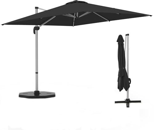 GOPLUS Quadratische Sonnenschirm mit 8 Rippen & Kreuzbasis, 360° Drehbarer Ampelschirm aus Polyestergewebe mit Aluminiumstange, Marktschirm mit 7 Neigungsstufen für Garten & Terrasse (Schwarz)