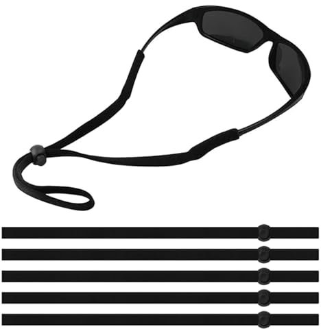 5PCS Unisex Glasses Straps – Soft Sport Eyeglasses Cords, Adjustable Non-Slip Retainer for Running, Sports, Outdoor (Black)
