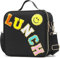IDAHSOR Insulated Lunch Bag Women Lunch Box Kids for Teen Girls Boys, Cute Preppy Lunch Boxes with Adjustable Shoulder Strap, Waterproof Nylon Lunchbox Lunch Bags for School Work Picnic (Black)