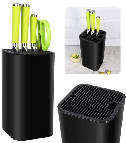 Yuragim Universal Messerblock Ohne Messer, Messerhalter Messer Schere Organizer Schublade Messerständer Messeraufbewahrung Küchenmesser-Organizer mit 21 Schlitzen und Abflussdesign Messerblock Schwarz