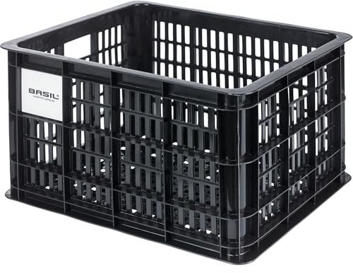 Basil MIK S - Cassetta per bicicletta, 29,5 l, in plastica riciclata, colore nero, adatto per donne, uomini e bambini, con piastra adattatore MIK bloccabile