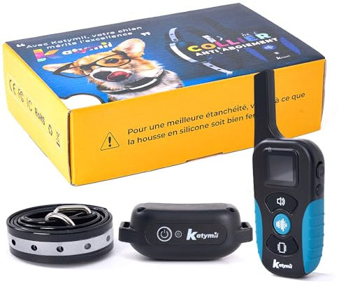 KATYMIL - Collier de Dressage Chien Étanche et Rechargeable – Télécommande avec Modes Vibration, Son et Lumière – Portée Longue, Autonomie 45 Jours – pour Promenades et Dressage Sûr et Efficace