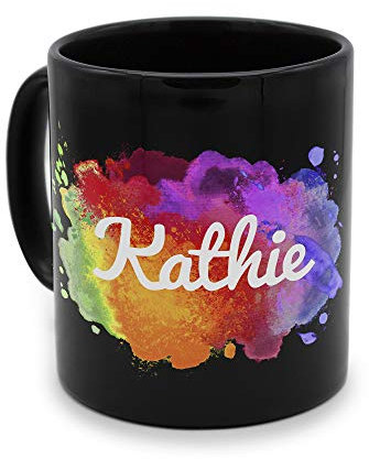 printplanet - Tasse Schwarz mit Namen Kathie - Motiv: Color Paint - Namenstasse, Kaffeebecher, Mug, Becher, Kaffeetasse