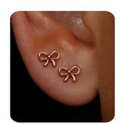 MUMREUES Rose Gold Earrings for Women Ribbon Bow Stud Earring Dainty Minimalist Simple Fashionable Bowknot Earing Hypoallergenic Jewelry Gift for Her Wedding Party