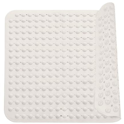 Tapis De Douche, 80 x 80 cm Tapis Antidérapant avec Ventouses, Tapis de Douche Carré, Lavable en Machine, Tapis Antidérapant en PVC, Tapis de Baignoire Antidérapant, pour Douche et Sauna, Blanc