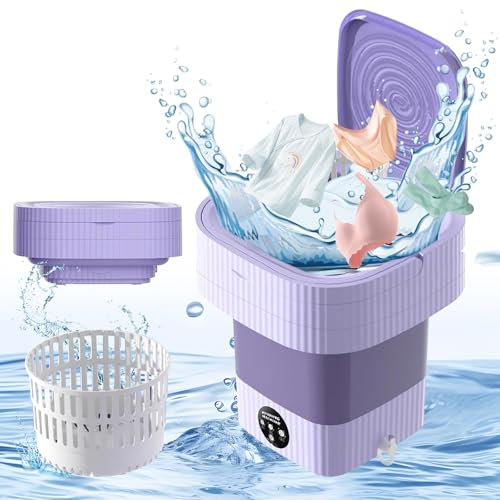 Mini Machine à Laver,10L Machine a Laver Portable, Lave Linge Portable avec 3 Modes de Nettoyage et Panier de Vidange Laveuse Essorage, pour Camping-car,la Maison,Voyage (Violet)