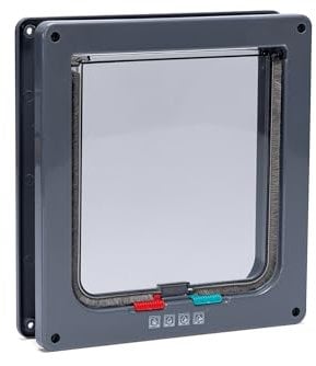 Karlie Katzentür, geräuscharme Katzenklappe, 4 Wege Freilauftür für große Katzen B: 23.5 cm H: 25.2 cm anthrazit