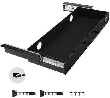 VEVOR 22 Wide Under Desk Drawer Slide Out, Under Desk Mounted Pull-out Drawer Attachment, Hidden Desktop Storage Organizer, Under Table Pencil Drawer for office Home Sit Stand Workstation, 25x9x3 in