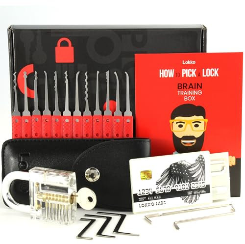 Lokko Lock Picking Kit 20+ pc Lock Pick Set + Fully Illustrated Booklet, Practice Lock, Tension Tools - Red