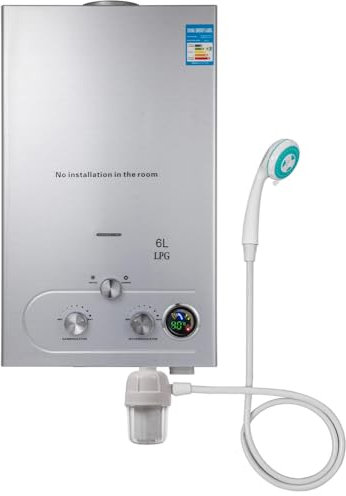 Scaldacqua a Gas Liquefatto 6LPM,Uscita Dell'acqua Calda 6L/min(1.6 GPM), 12KW Shower Water Heater Gas Bagno Riscaldatore di Acqua Calda di Induzione Riscaldatore Della Parete (6L)