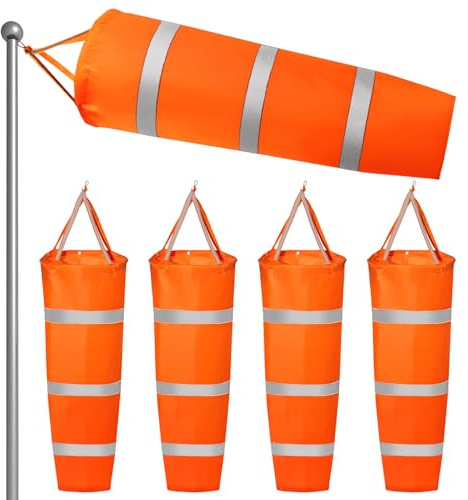 ZOOFOX 4 Pack 40 Inch Windsock, Heavy Duty Printed Wind Direction Measurement Sock Bag, Rip-Stop Orange Windsocks with Reflective Belt for Outdoors Airport Farm and Park