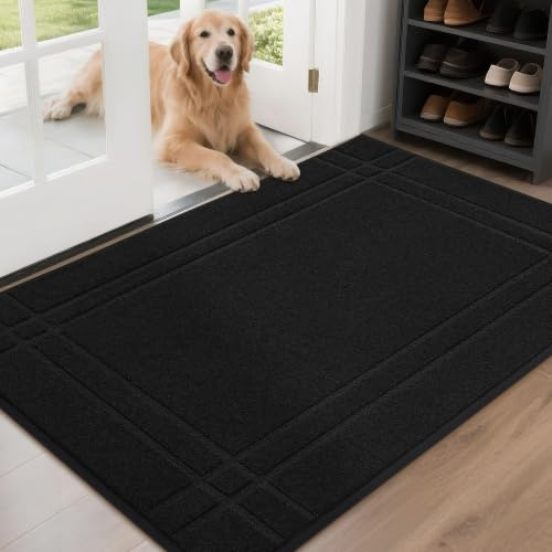 JSEI Indoor Doormat, Dirt Trapper Washable Door Mat, 80 x 120 cm Black