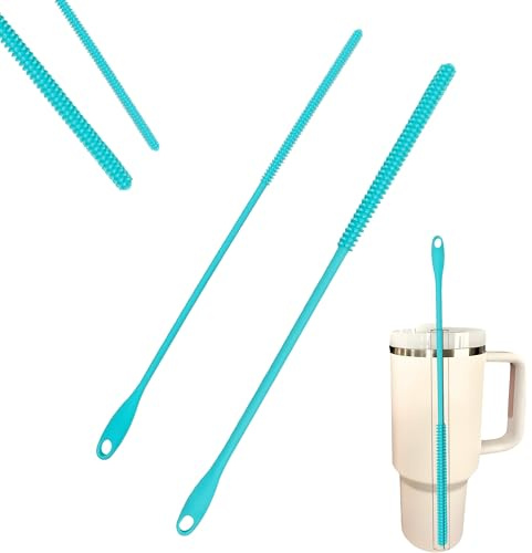 Silikon Strohhalm Bürste, 2 Stück Wiederverwendbare Strohhalmbürsten, FloraVigo – 6 mm + 10 mm biegbare Strohhalm-Reinigungsbürste für Glasstrohhalme, Metallstrohhalme, Blau