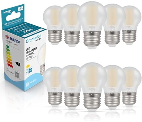 Crompton Lamps Filament Golfball LED Light Bulb ES-E27 | 4.2W = 40W Equivalent | Warm White 2700K | Energy Efficient | Edison Screw Lightbulb | Long Life 10,000-Hrs | Pearl Glass | Dimmable | 10-Pack