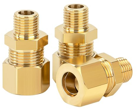 Raccordo a Compressione in Ottone 8mm x 1/4 Maschio, 3pcs Connettore Dritto Doppia Ghiera per Acqua, Gas, Aria, HVAC, Idraulica, Automotive e Fai-da-Te