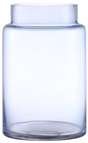 KAYLETIN Large Glass Vase, Blue Flower Vases for Bouquet, Tall Glass Vase, Wide Mouth Vases for Coffee Table, Wedding, Living Room, Office Decor, Dining Table, 18 CM
