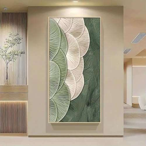 ZHAOLIN Modernes großes strukturiertes Leinwandbild, grünes und beiges Blattdesign | Minimalistisches Dekor für Wohnzimmer, Schlafzimmer oder Büro, 50 x 100 cm, rahmenlos