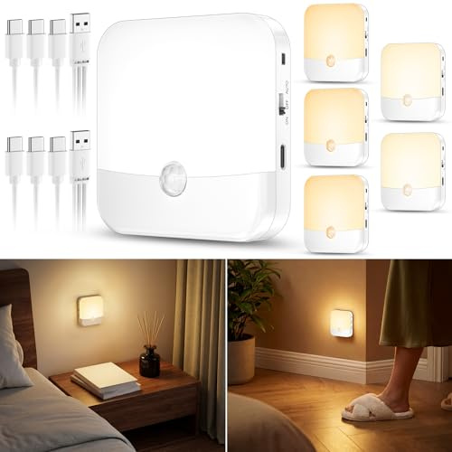 6 Piezas de Luces Nocturnas Recargables con Sensor de Movimiento, 3 colores de luz + regulables, luces LED inalámbricas para escaleras, dormitorios, pasillos, habitaciones infantiles y armarios