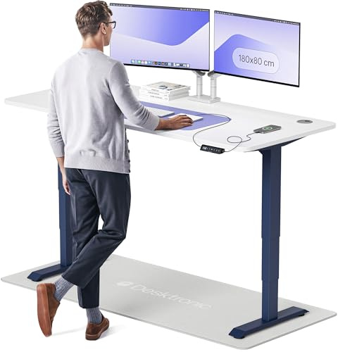 Desktronic HomePro Standing Desk – 180 x 80 cm Height Adjustable Desk with Electric Dual Motor, Touchscreen Controller & Integrated USB/USB-C, 3 Memory Presets