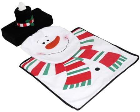 Homoyoyo Weihnachtliches Toilettensitz Set Schneemann Teilig mit Wc Sitzbezug Fußmatte Wassertankabdeckung und Toilettenpapierhülle Rutschfestes Badezimmer Deko Set für Festliche
