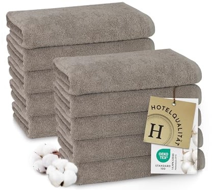 ZOLLNER 10er Set Handtücher in 50x100 cm - weiche und saugstarke Baumwolltücher in Taupe - mit praktischem Aufhänger - waschbar bis 95°C - Baumwolle - Hotelqualität